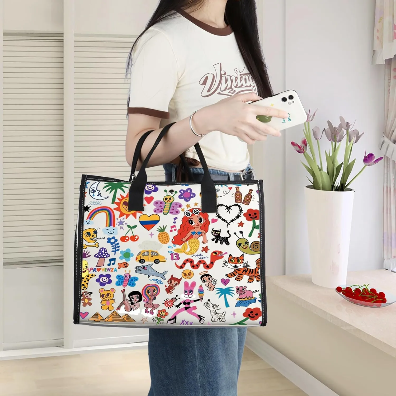 WZMPA Singer Tote Bag Latin Singer Fans Gift Bichota Season Shopping Grocery Bag For Latin Music Lovers
