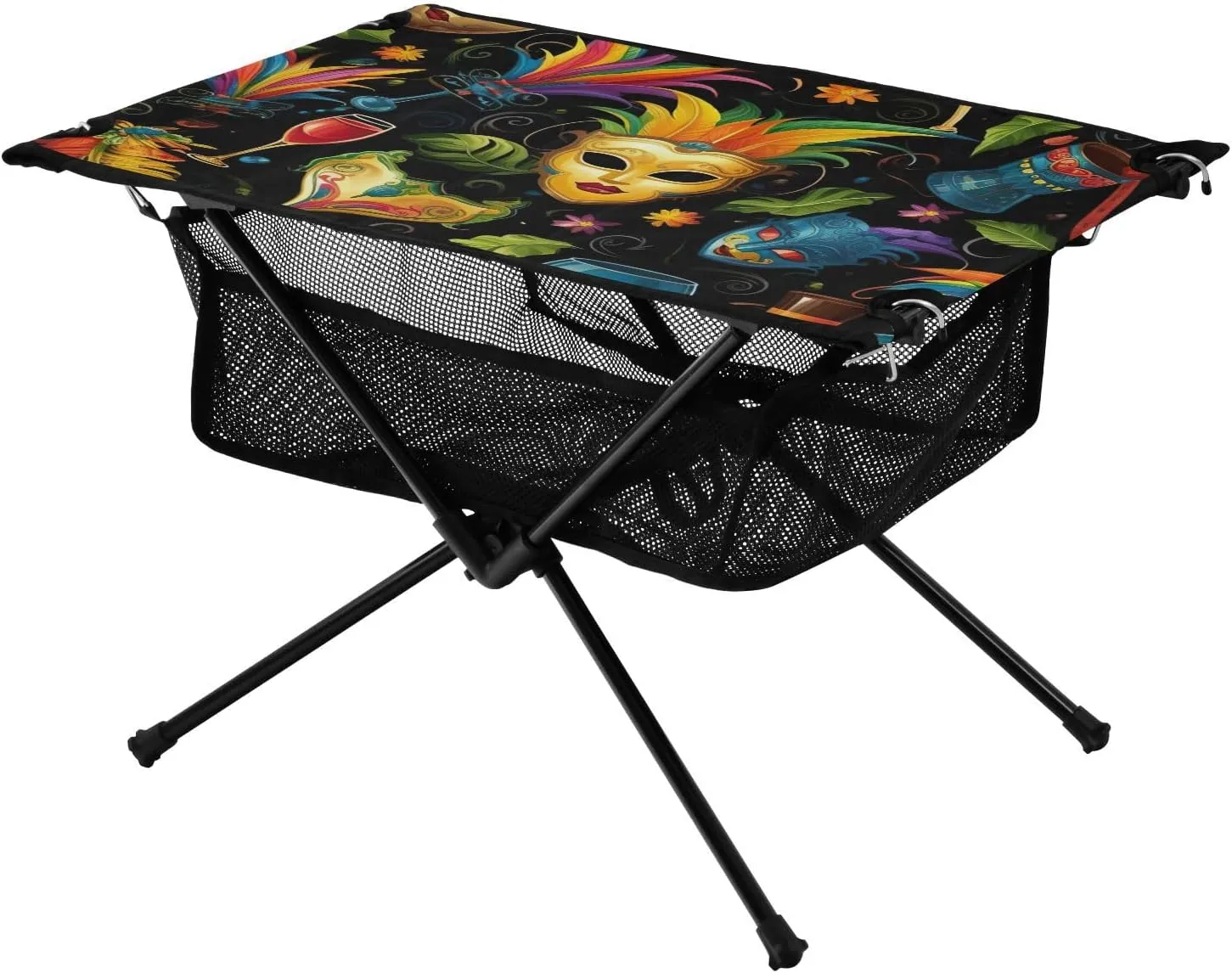 xigua Mardi Gras Masks Folding Camping Table,Portable Camp Table with Carry Bag Beach Table Folding Table for Picnic, Camp,Party,Travel288, 23.6×15.7×15in