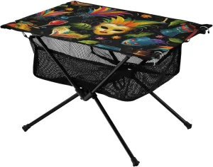 xigua Mardi Gras Masks Folding Camping Table,Portable Camp Table with Carry Bag Beach Table Folding Table for Picnic, Camp,Party,Travel288, 23.6×15.7×15in