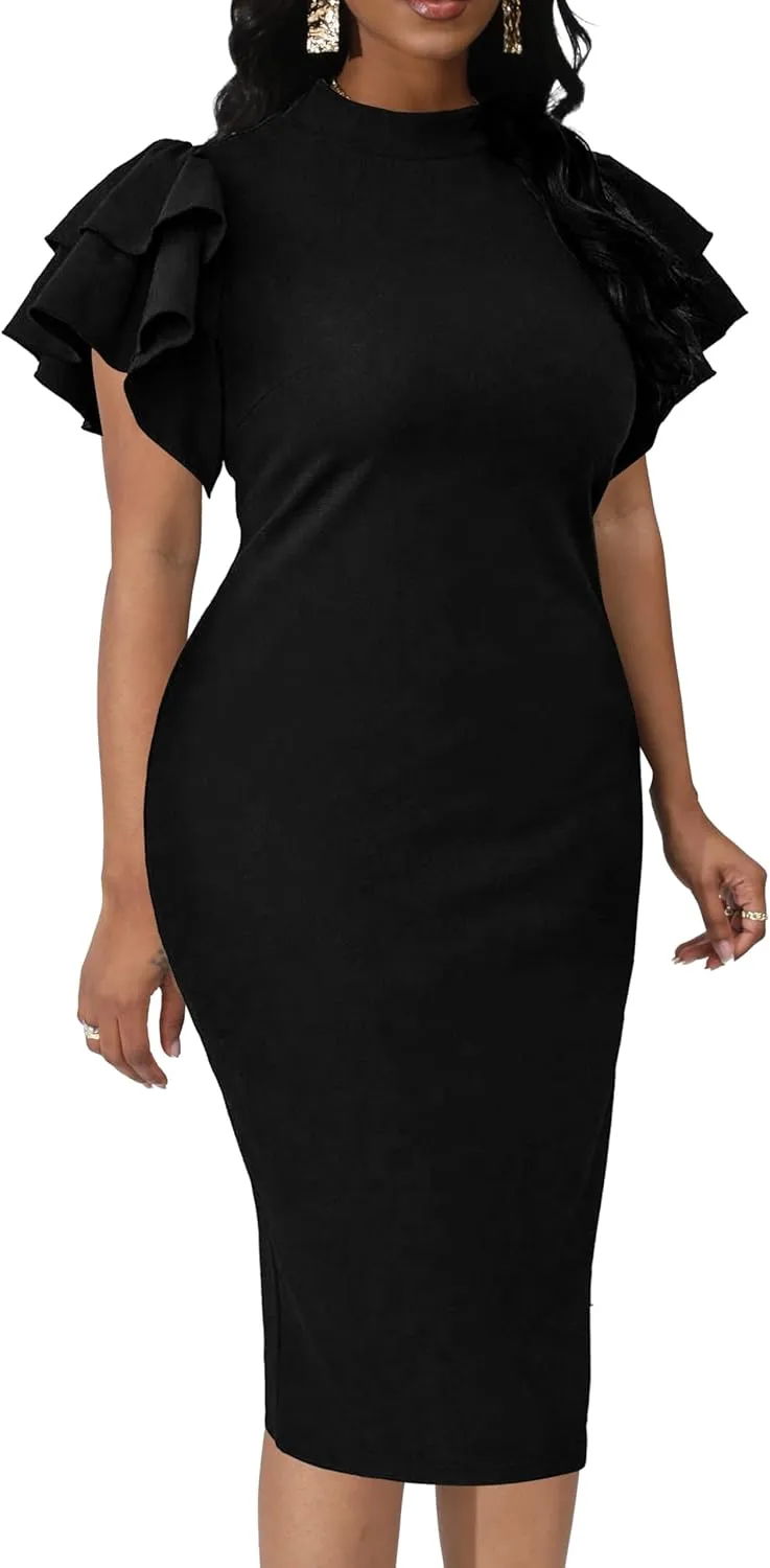 Xinlees Women's Elegant Business Dress Casual Knee Length Bodycon Pencil Dress