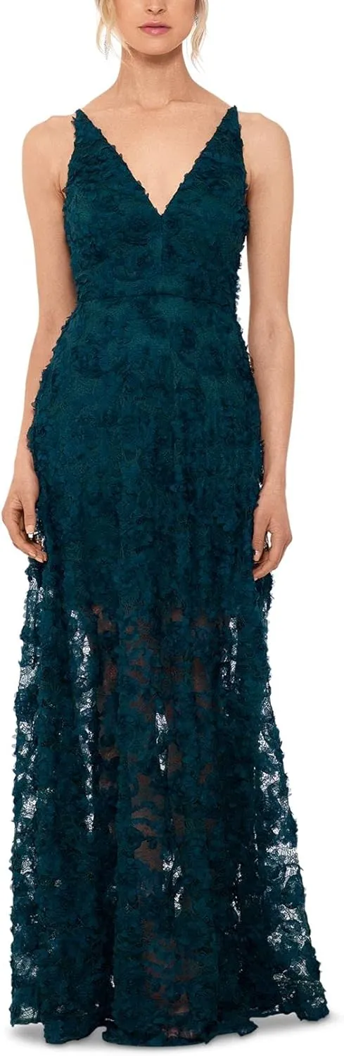 Xscape Womens Floral Lace Gown Dress