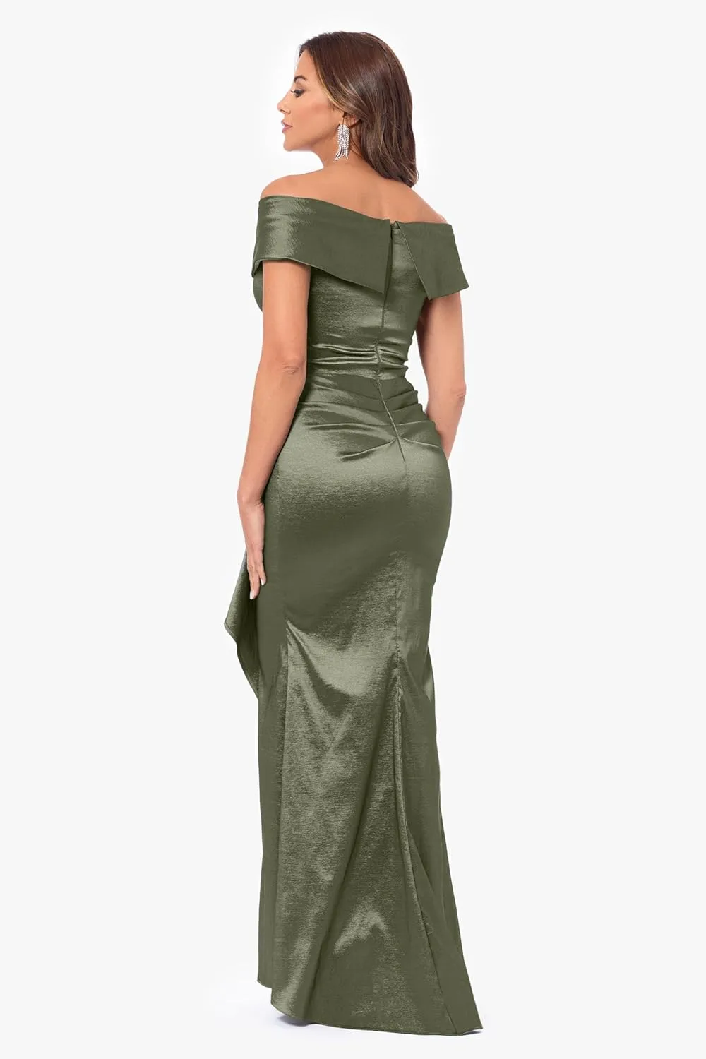 Xscape Women's Off-The-Shoulder Sweetheart Neck Taffeta Gown with Side Sweep Detail