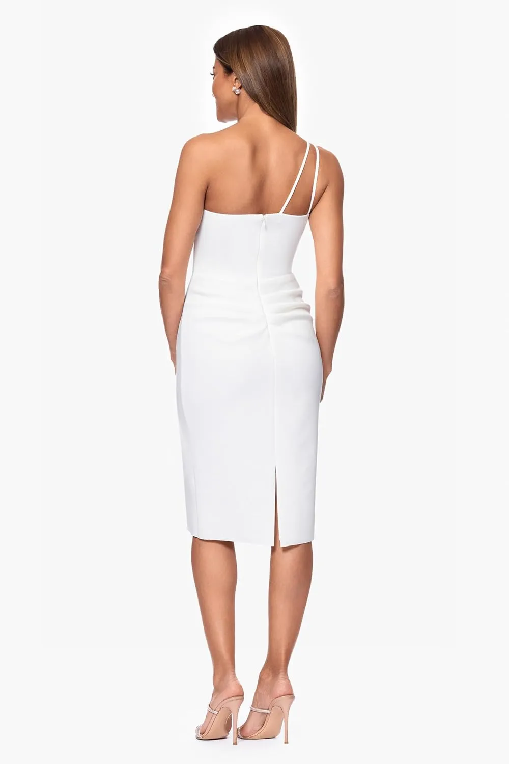 Xscape Women's Sleeveless One Shoulder Scuba Ruffle Midi Dress
