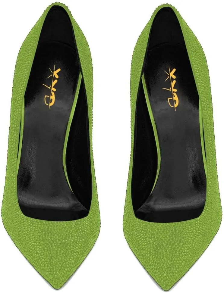 XYD Women Full Rhinestones Closed Pointed Toe Pumps Slip On Studded High Chunky Gem Heel Wedding Dance Prom Shoes