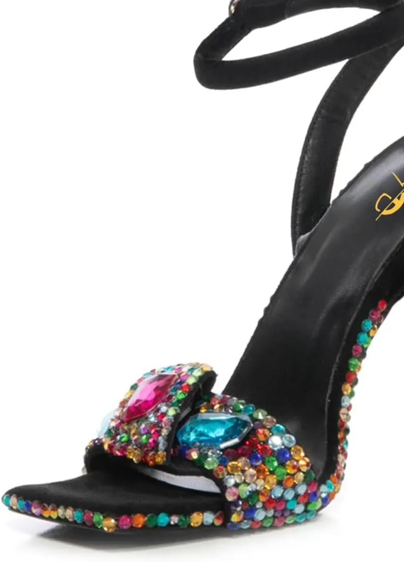 XYD Women Square Open Toe Buckle Ankle Strap Sparkling High Heel Sandals Bejeweled Rhinestone Bridal Evening Party Summer Fancy Pumps Shoes