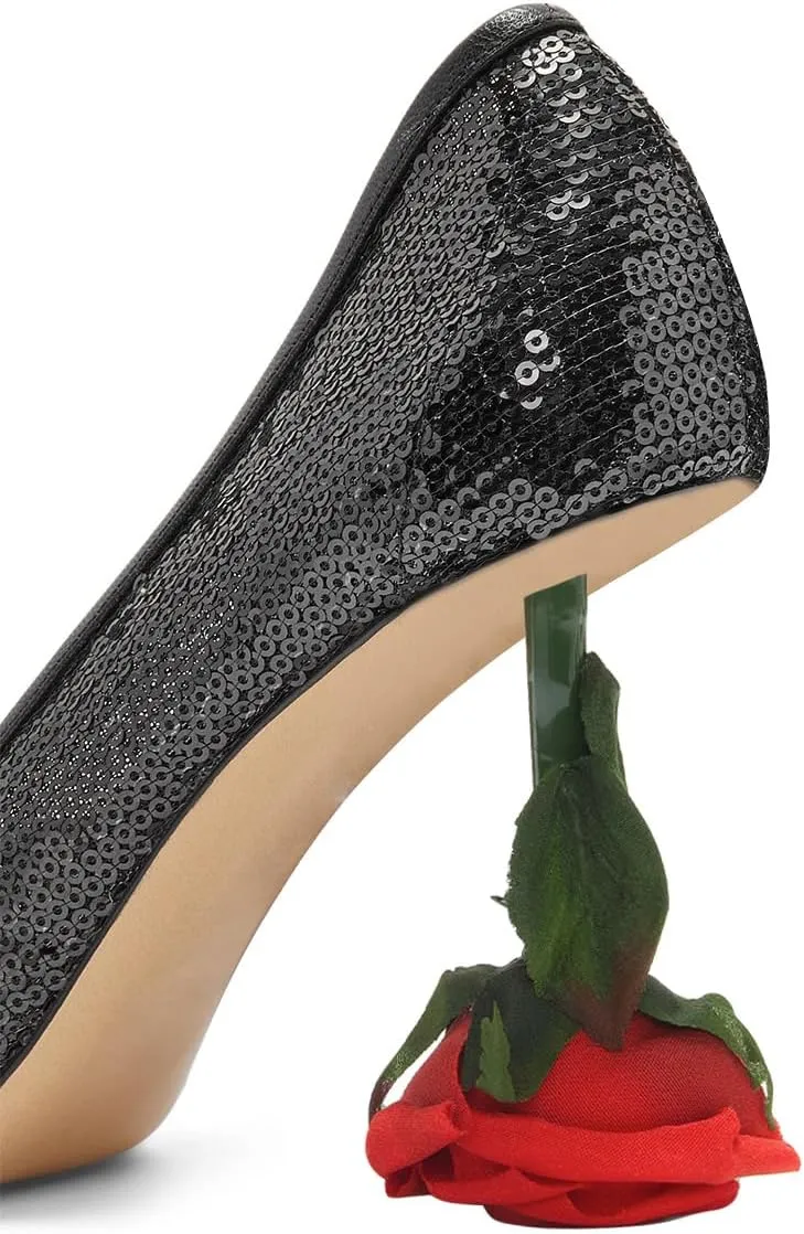 XYD Women's Romantic Rose Heel (100mm) Square Round Toe Slip On Pumps Bridal Formal Event Evening Dress Shoes