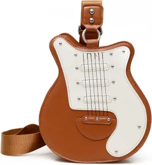 Y2k Style Vintage Guitar Shaped Bag for Girls and Women, Creative PU Leather Music Punk Crossbody Handbag