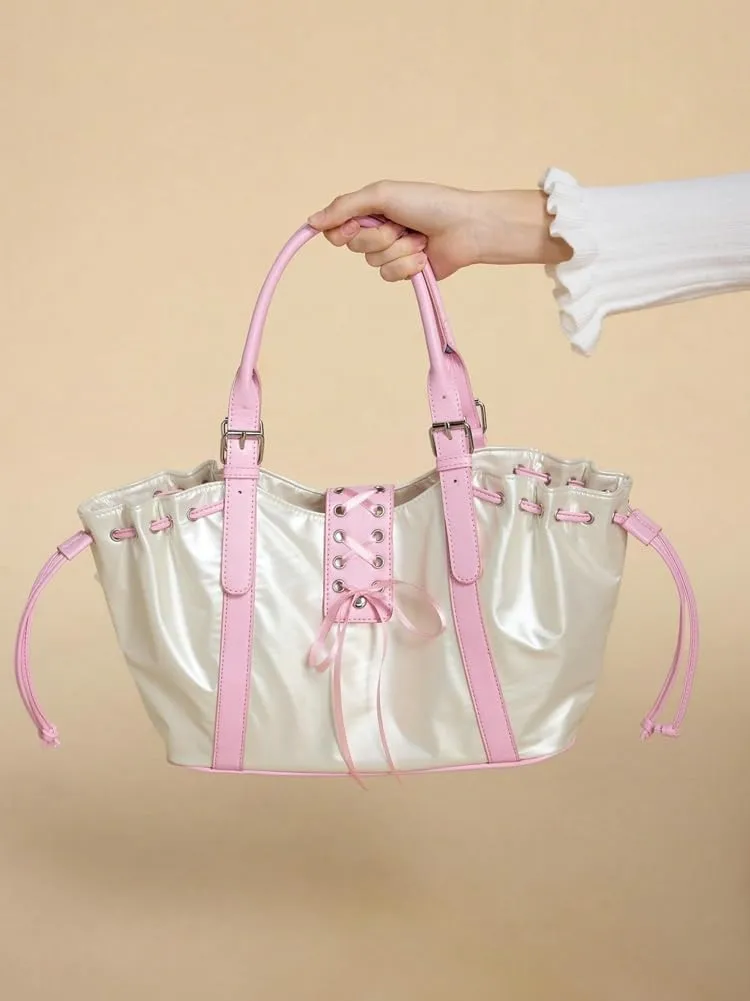 Y2K Tote Bag Women 2025 Vintage Chic Bow Tie Shoulder Bag Underarm Purse Large Capacity E-girls Shopping Handbags