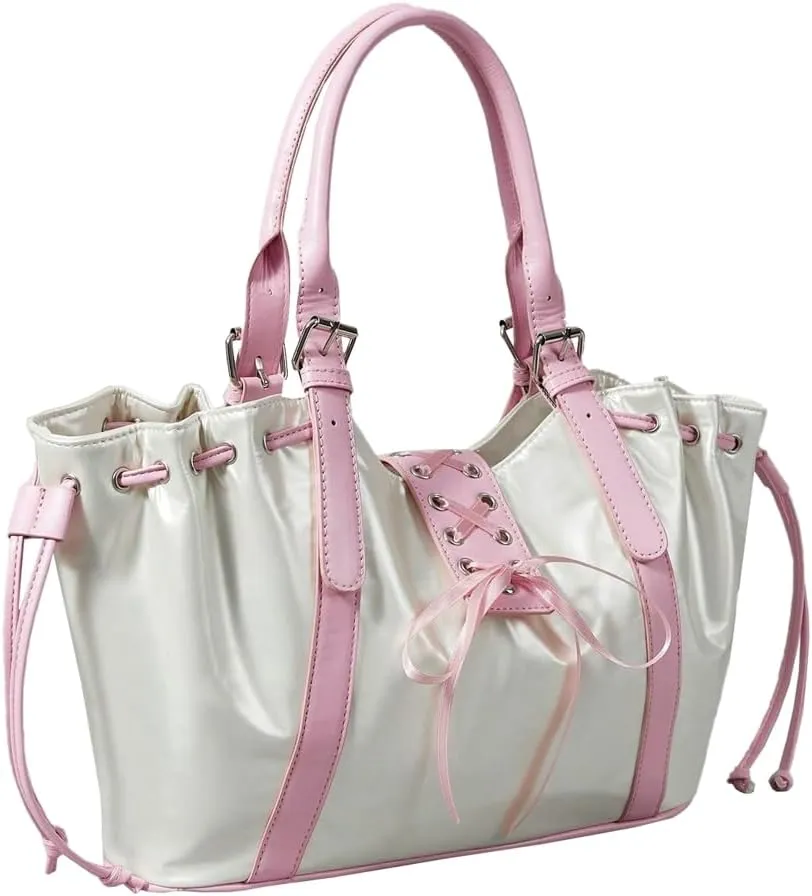 Y2K Tote Bag Women 2025 Vintage Chic Bow Tie Shoulder Bag Underarm Purse Large Capacity E-girls Shopping Handbags