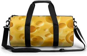 Yellow Cheese with Holes Round Barrel Gym Sport Bag Small Travel Duffel Bags Reusable Tote for Men Women