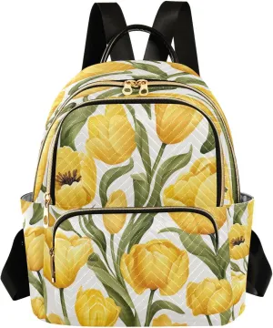 Yellow Tulips Flower Backpack Purse for Women Fashion Small Mini Daypack Purse for Lady Anti-theft Shoulder Bag for Lady Women, Medium