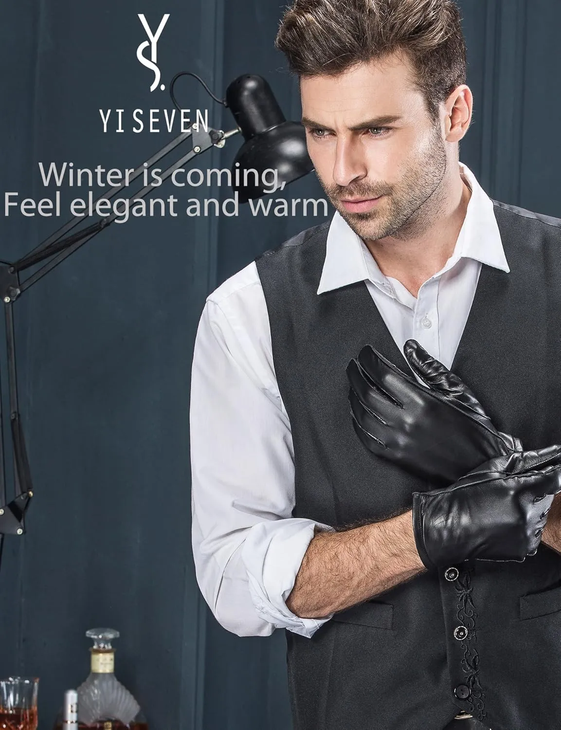 YISEVEN Men's Lambskin Leather Gloves
