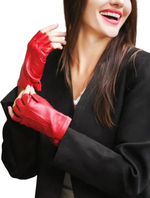 YISEVEN Women's Classic Sheepskin Leather Fingerless Gloves