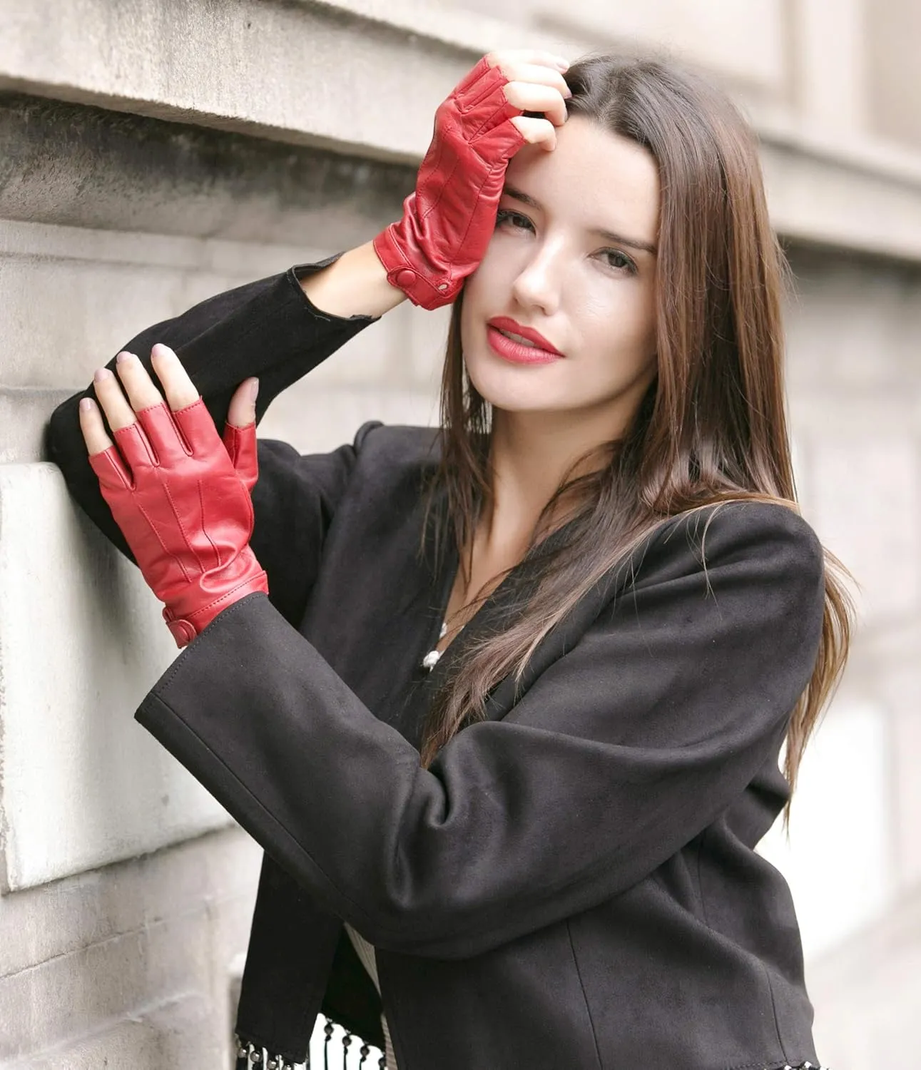 YISEVEN Women's Classic Sheepskin Leather Fingerless Gloves