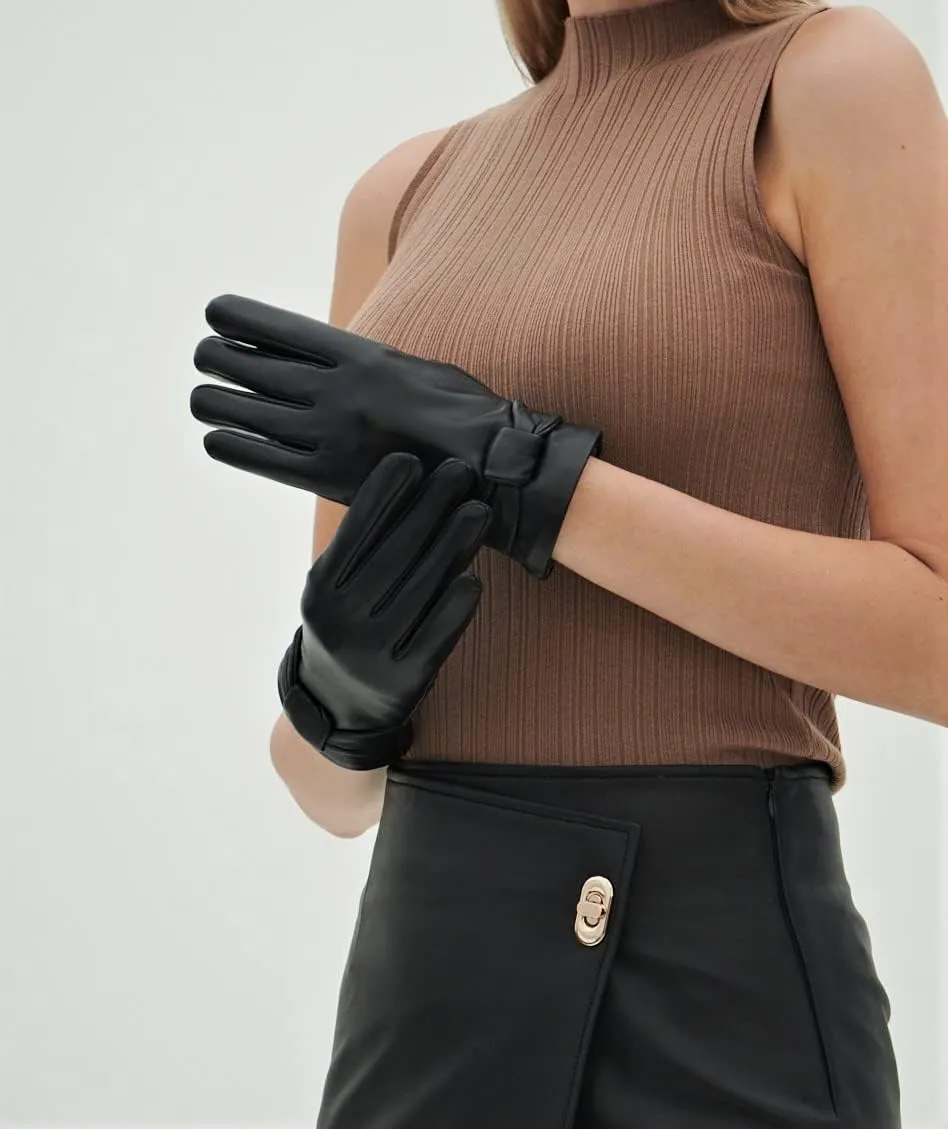 YISEVEN Women's Touchscreen Lambskin Dress Leather Gloves with Knot