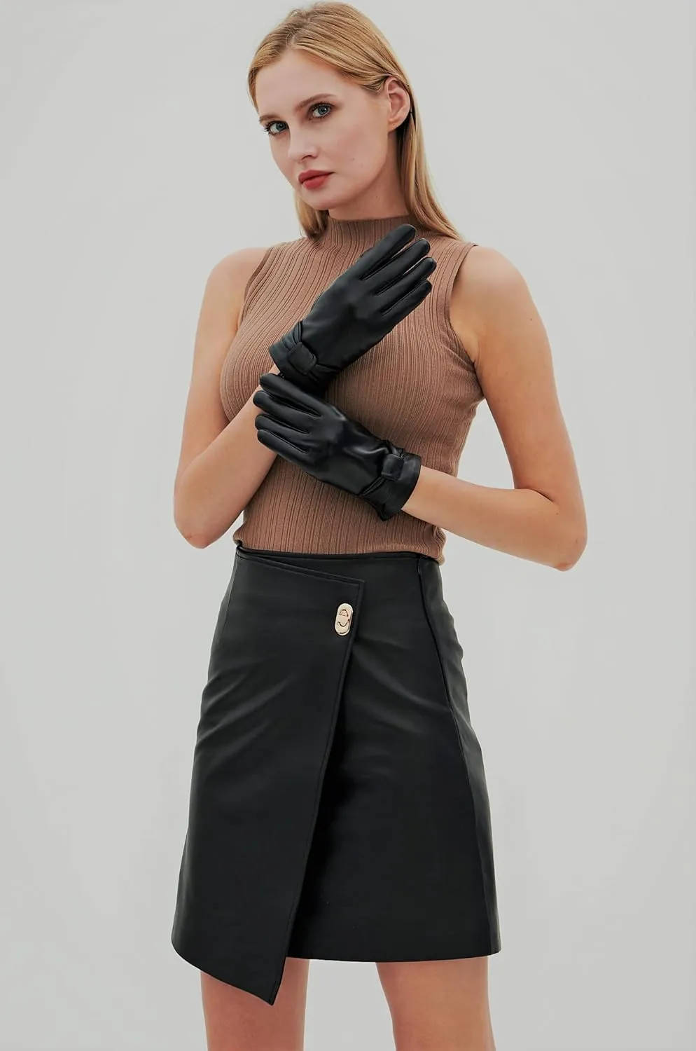 YISEVEN Women's Touchscreen Lambskin Dress Leather Gloves with Knot