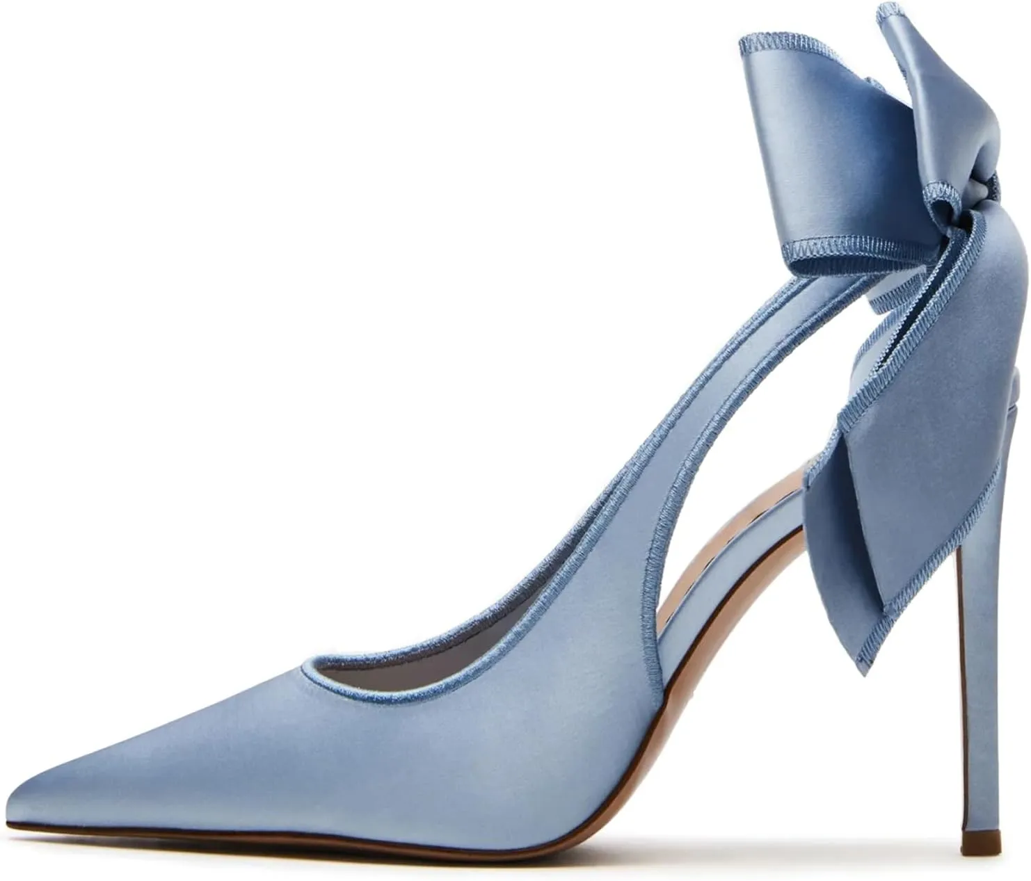 Yishaweiqi Bow Satin Slingback Heels for Women Slip-on Stiletto High Heels Pointed Toe Pumps Backless Dress Wedding Shoes