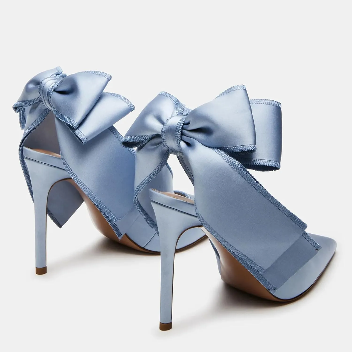 Yishaweiqi Bow Satin Slingback Heels for Women Slip-on Stiletto High Heels Pointed Toe Pumps Backless Dress Wedding Shoes