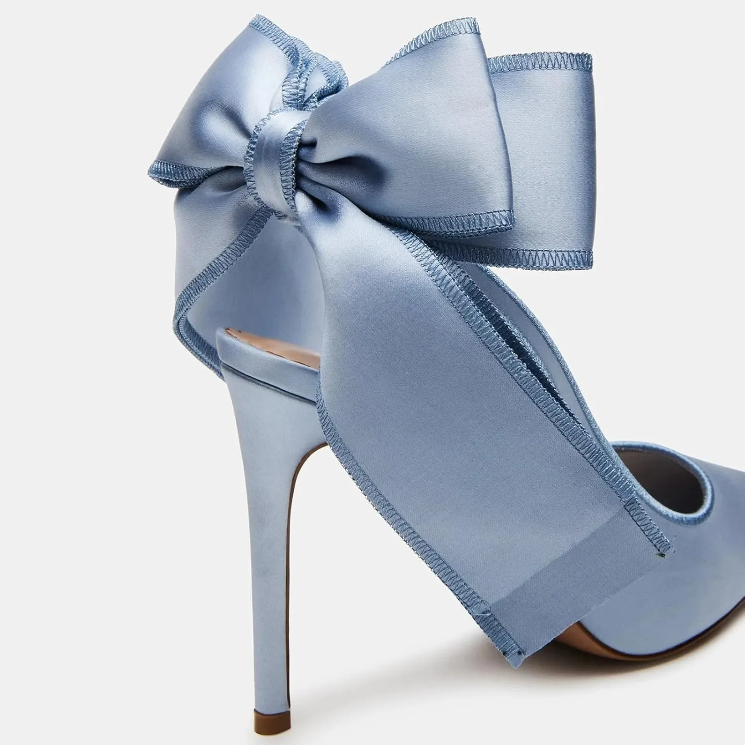 Yishaweiqi Bow Satin Slingback Heels for Women Slip-on Stiletto High Heels Pointed Toe Pumps Backless Dress Wedding Shoes
