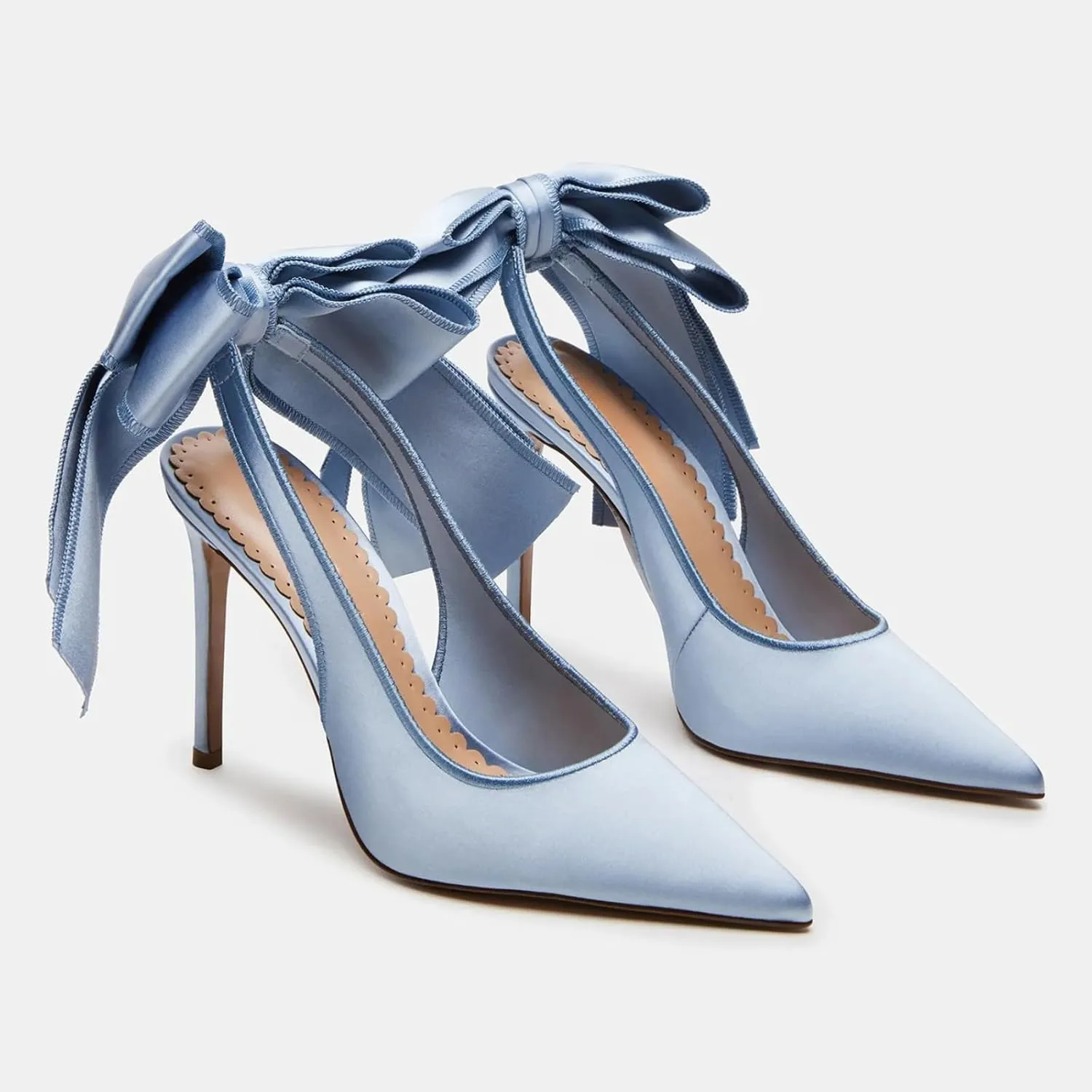 Yishaweiqi Bow Satin Slingback Heels for Women Slip-on Stiletto High Heels Pointed Toe Pumps Backless Dress Wedding Shoes