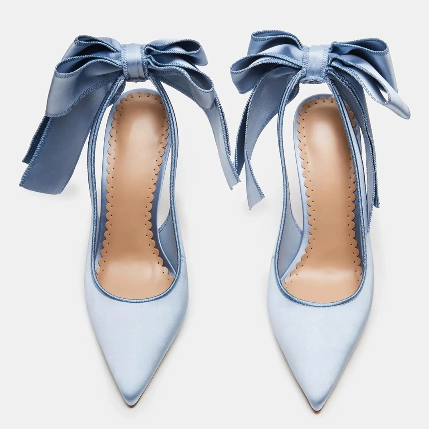 Yishaweiqi Bow Satin Slingback Heels for Women Slip-on Stiletto High Heels Pointed Toe Pumps Backless Dress Wedding Shoes