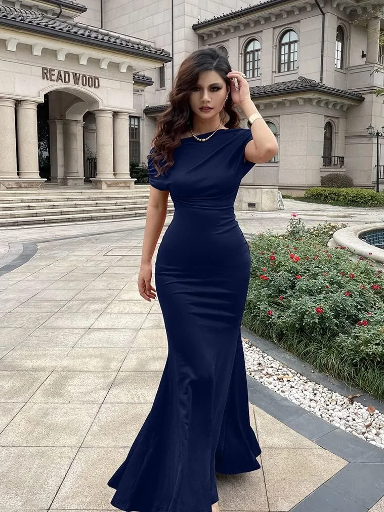 YMDUCH Women's Elegant Sleeveless Off Shoulder Bodycon Long Formal Party Evening Dress