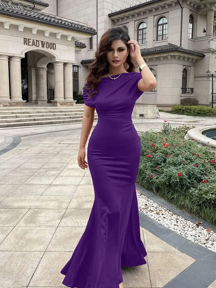 YMDUCH Women's Elegant Sleeveless Off Shoulder Bodycon Long Formal Party Evening Dress
