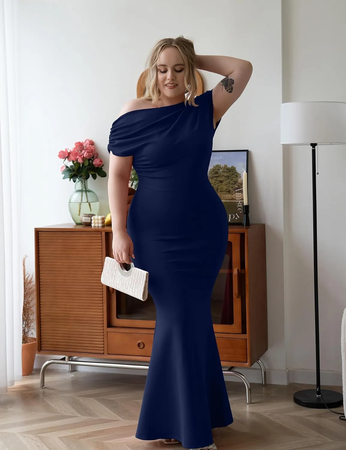 YMDUCH Women's Elegant Sleeveless Off Shoulder Bodycon Long Formal Party Evening Dress