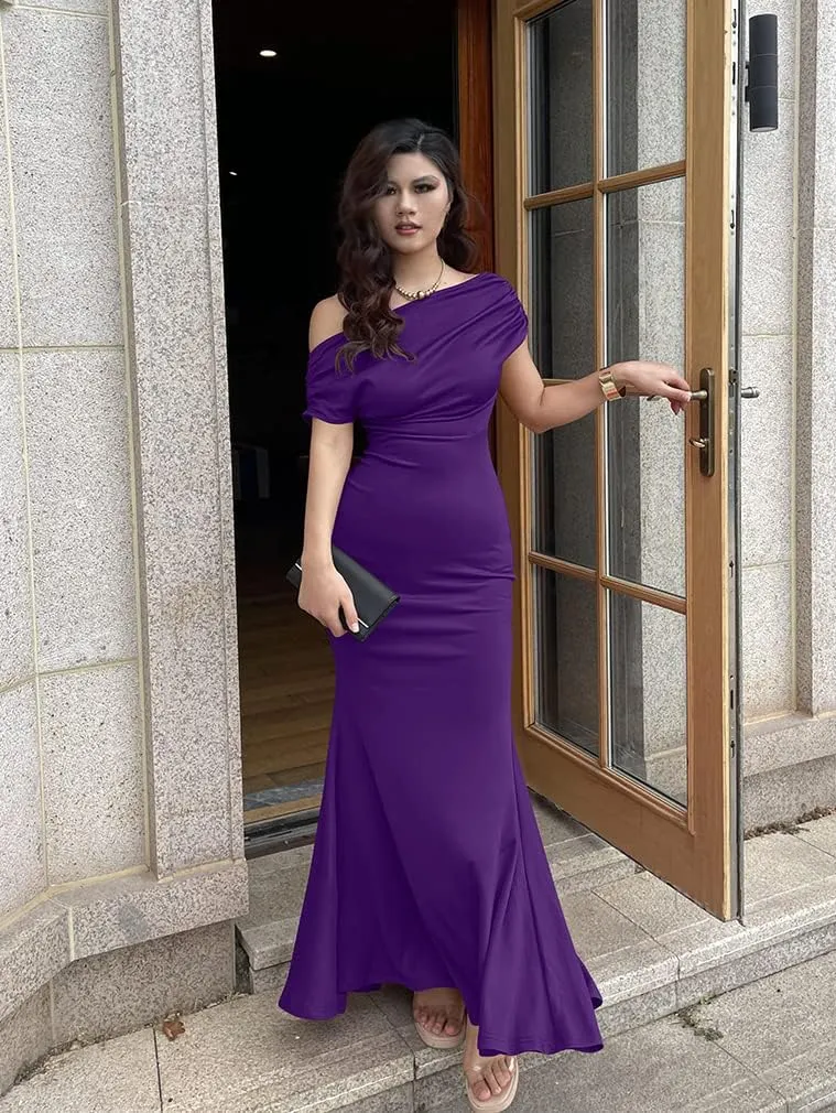 YMDUCH Women's Elegant Sleeveless Off Shoulder Bodycon Long Formal Party Evening Dress