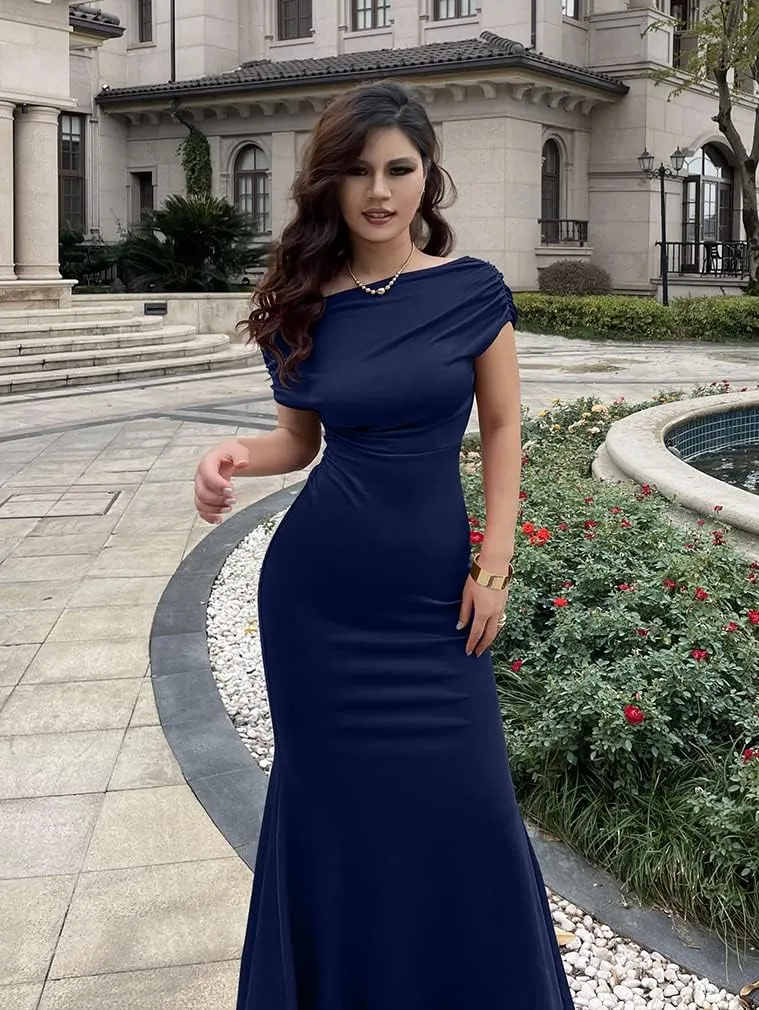 YMDUCH Women's Elegant Sleeveless Off Shoulder Bodycon Long Formal Party Evening Dress