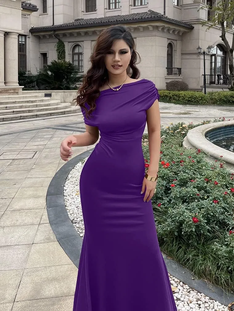 YMDUCH Women's Elegant Sleeveless Off Shoulder Bodycon Long Formal Party Evening Dress