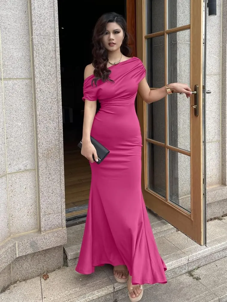 YMDUCH Women's Elegant Sleeveless Off Shoulder Bodycon Long Formal Party Evening Dress