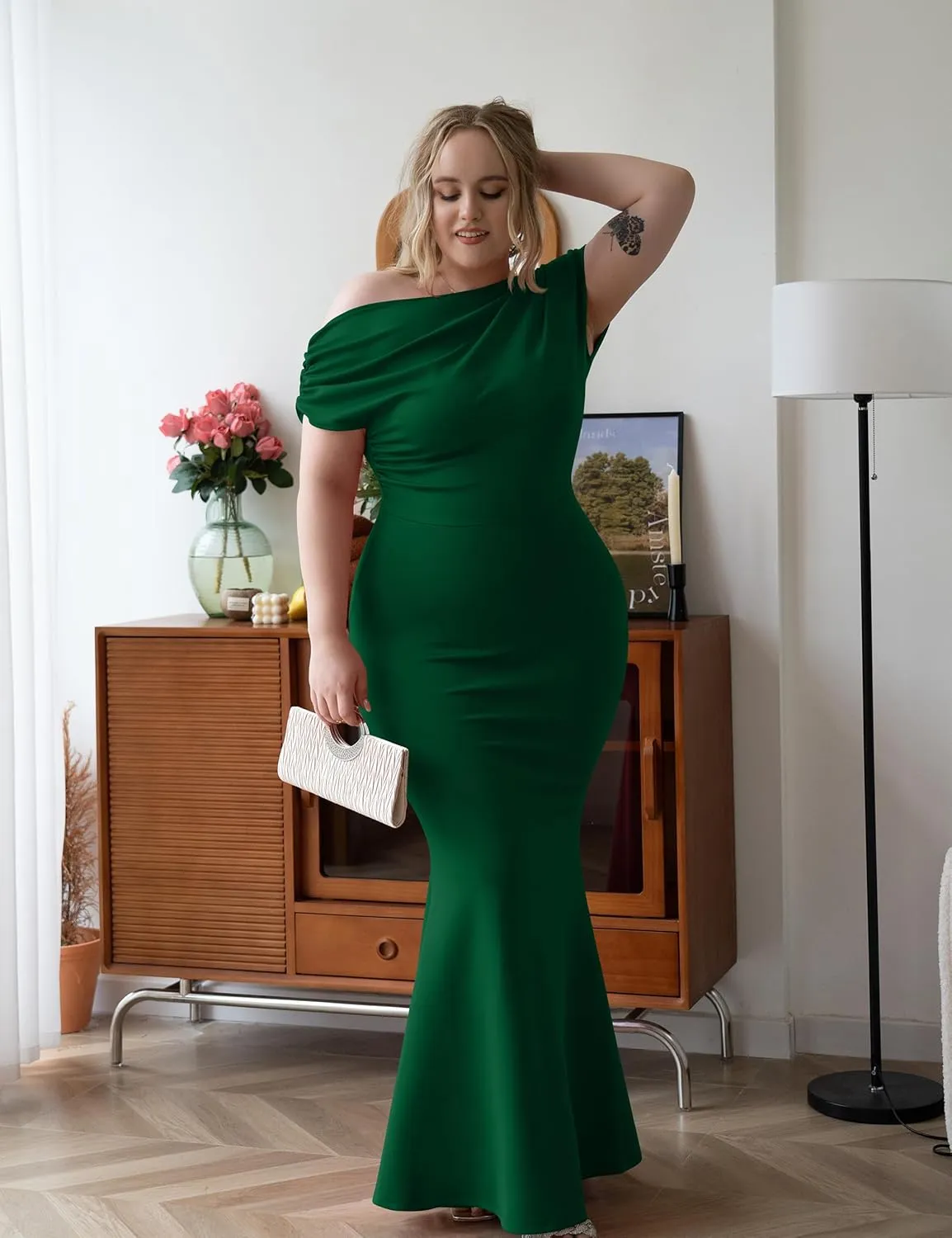 YMDUCH Women's Elegant Sleeveless Off Shoulder Bodycon Long Formal Party Evening Dress