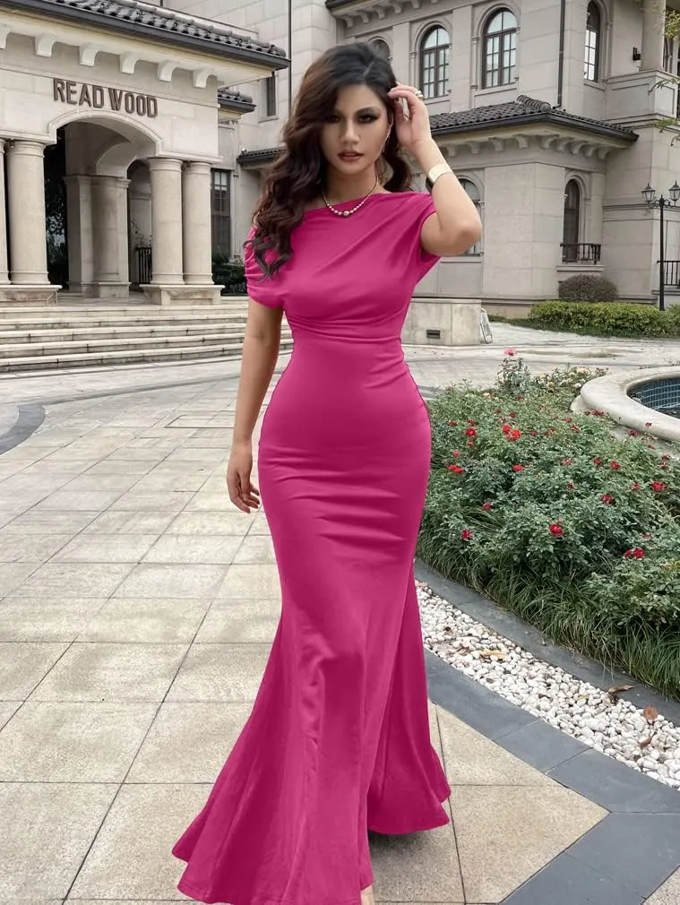 YMDUCH Women's Elegant Sleeveless Off Shoulder Bodycon Long Formal Party Evening Dress