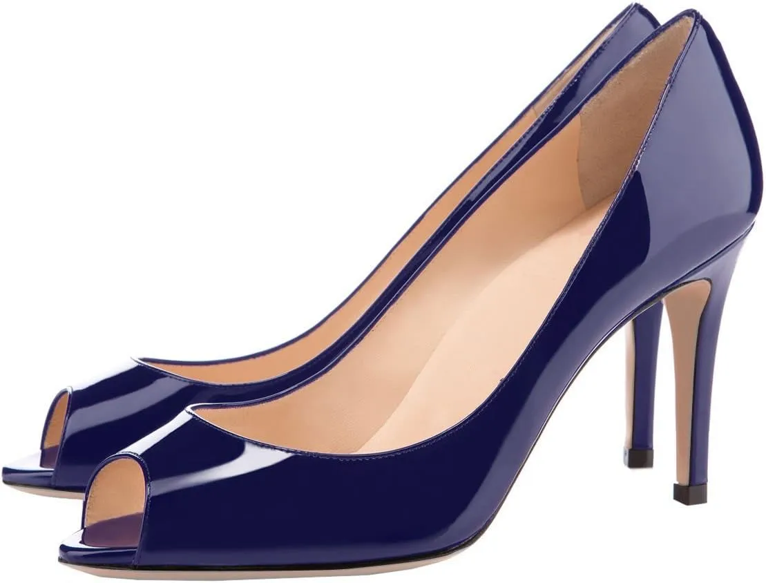 YODEKS Women's Peep Toe High Heel Pumps 8CM Patent Leather Heeled Wedding Office Dress Shoes