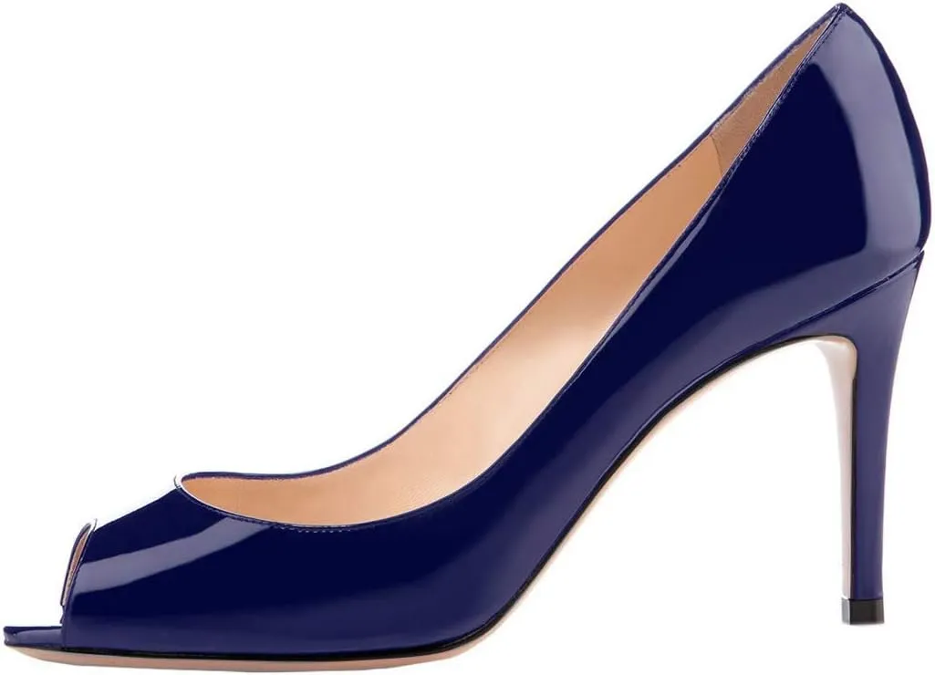 YODEKS Women's Peep Toe High Heel Pumps 8CM Patent Leather Heeled Wedding Office Dress Shoes