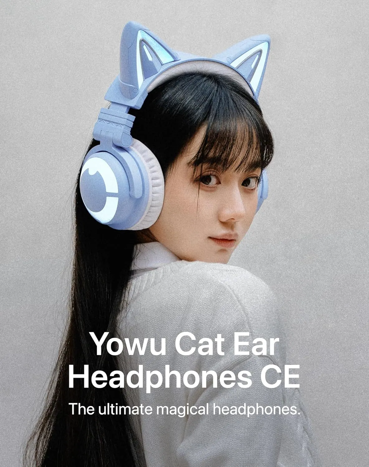 YOWU Cat Ear Headphones CE, Wired/Wireless Blue Gaming Headsets with Seamless Live Sound Experience for PC/PE/Switch/PS4/PS5, Built-in Mic & Customizable RGB Light Effect for Anime Lovers