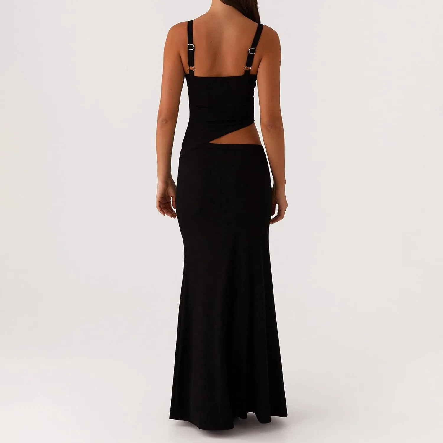 Yuemengxuan Women Sexy Backless Lace up Maxi Dress Elegant Spaghetti Strap Hollow Out Long Dress Party Streetwear