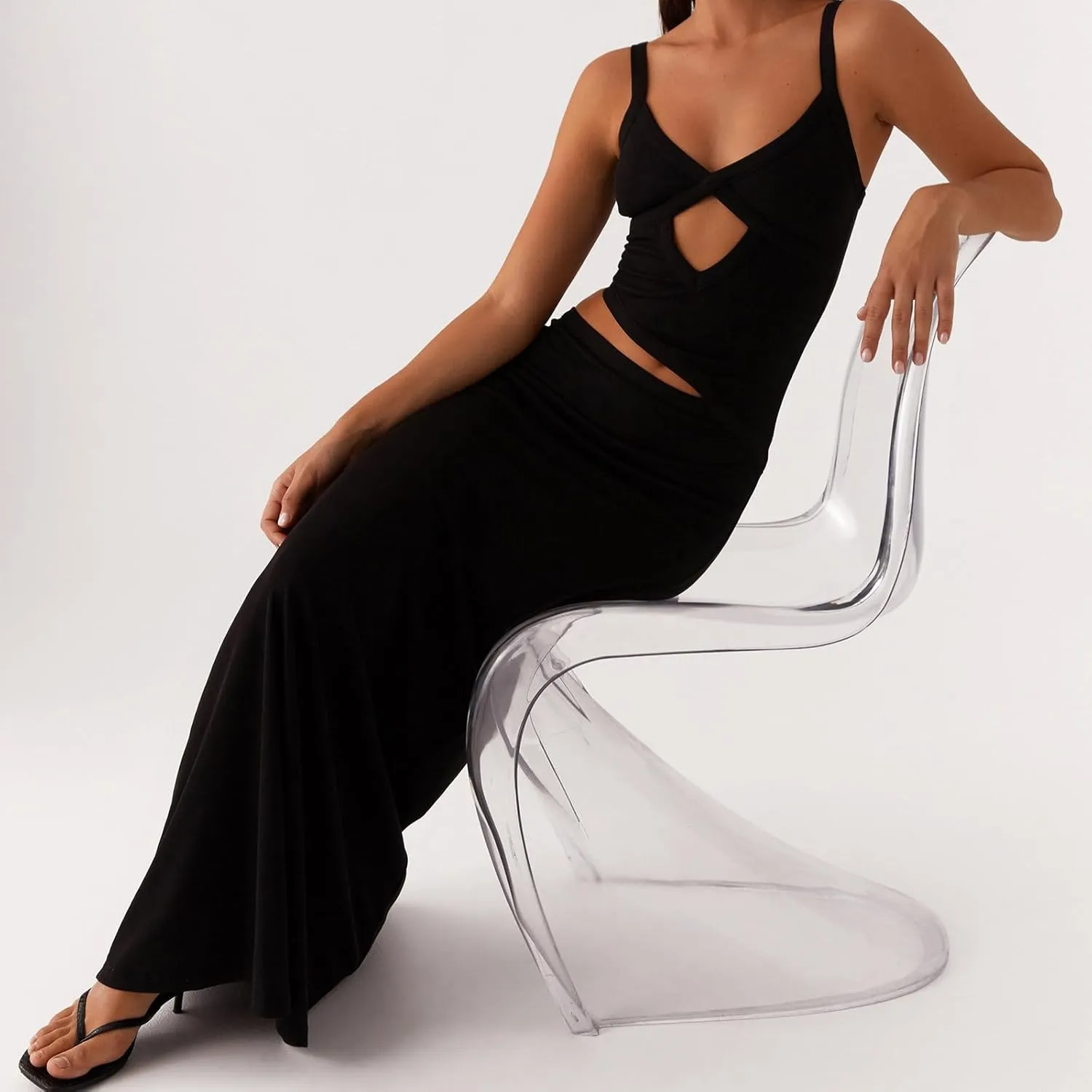 Yuemengxuan Women Sexy Backless Lace up Maxi Dress Elegant Spaghetti Strap Hollow Out Long Dress Party Streetwear
