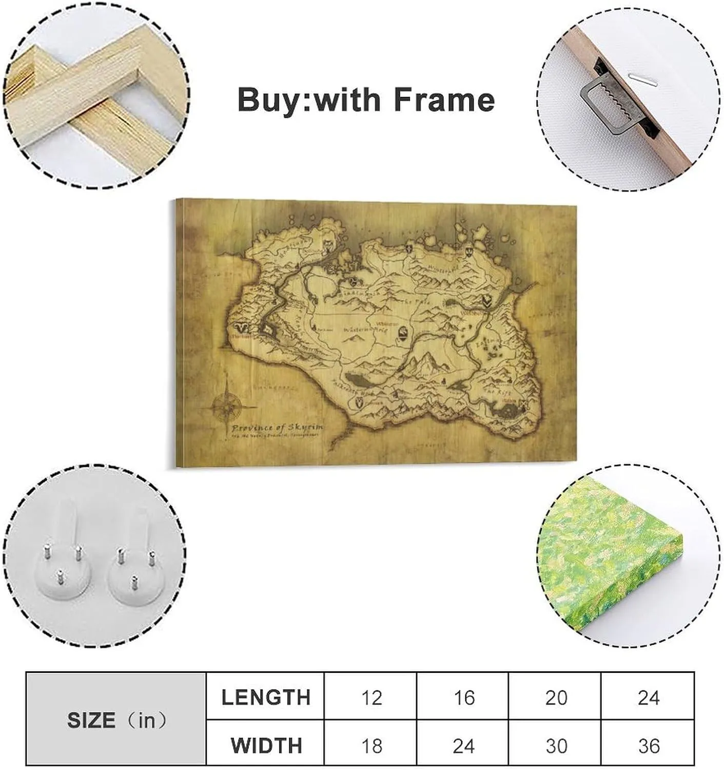 YYNLIN Skyrim Anthology Map Canvas Art Poster Poster for Room Aesthetic Posters & Prints on Canvas Wall Art Poster for Room 12x18inch(30x45cm), Frame-style