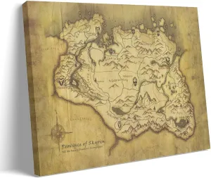 YYNLIN Skyrim Anthology Map Canvas Art Poster Poster for Room Aesthetic Posters & Prints on Canvas Wall Art Poster for Room 12x18inch(30x45cm), Frame-style