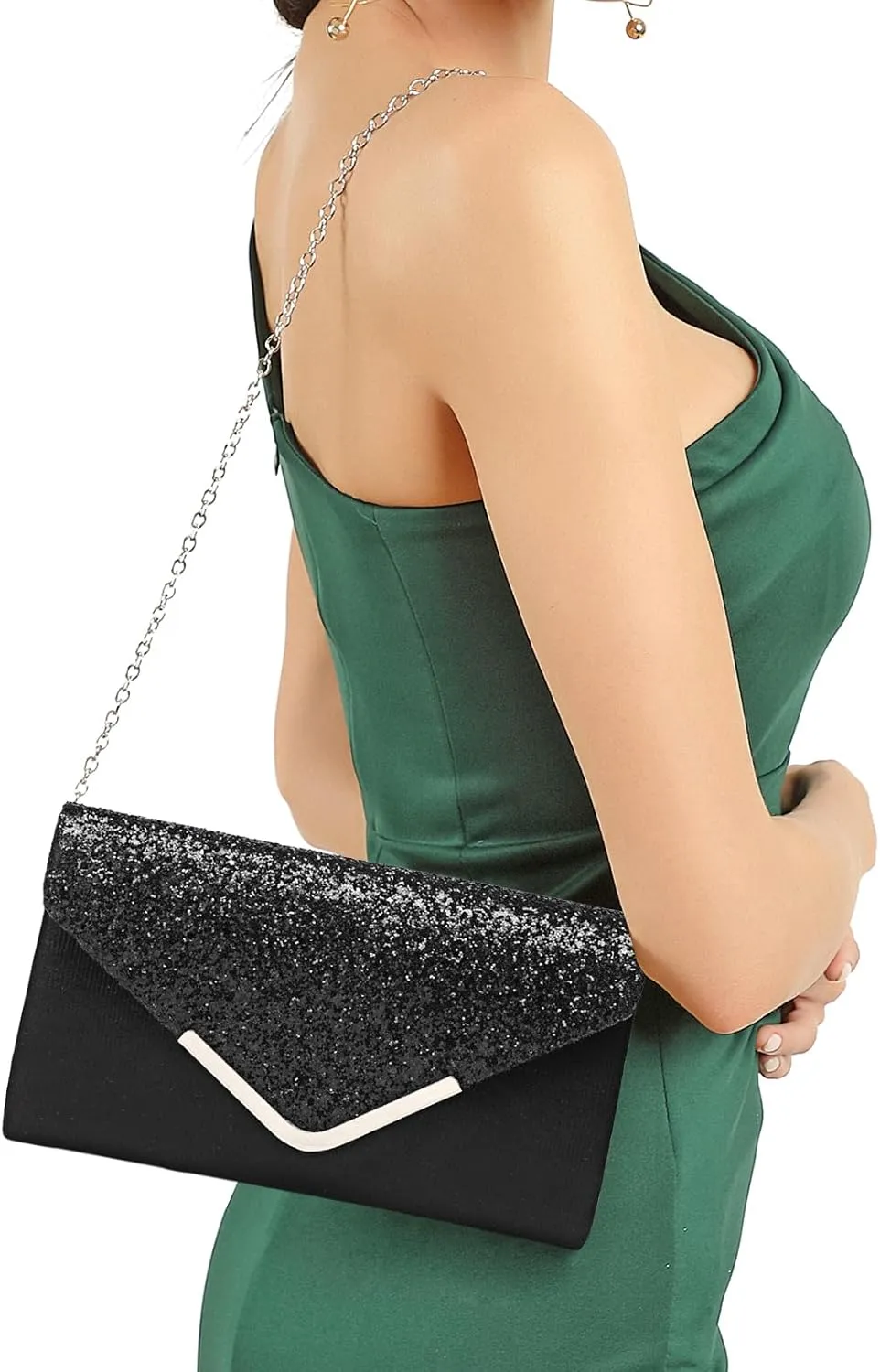 YYW 4 Pieces Women Evening Handbags Clutch Purse Bag with Rhinestone Crystal Jewelry Set for Wedding Party
