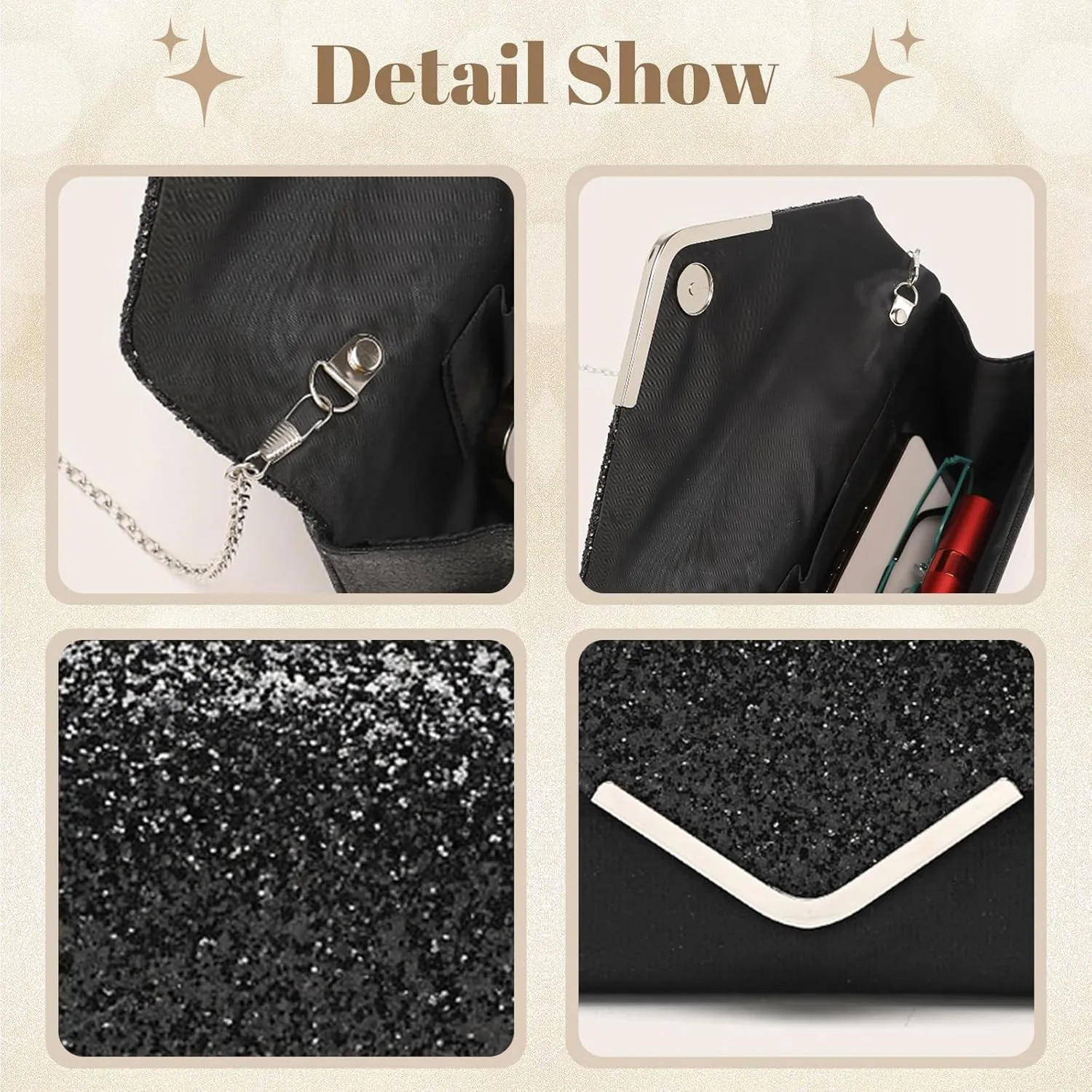 YYW 4 Pieces Women Evening Handbags Clutch Purse Bag with Rhinestone Crystal Jewelry Set for Wedding Party