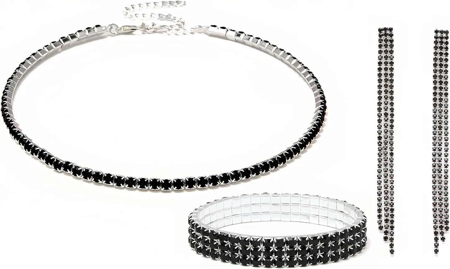 YYW 4 Pieces Women Evening Handbags Clutch Purse Bag with Rhinestone Crystal Jewelry Set for Wedding Party