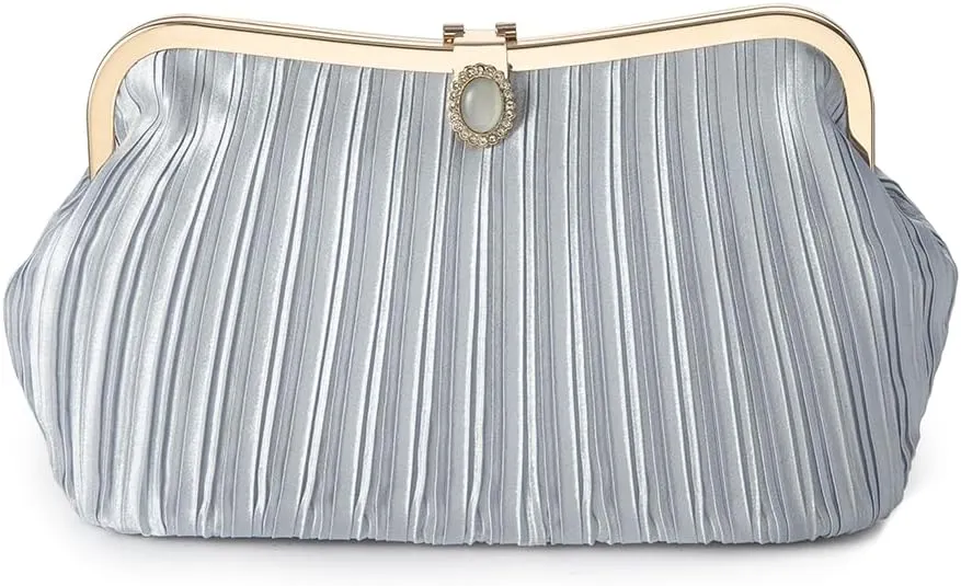 YYW Clutch Purse for Women Elegant Evening Bag Pleated Satin Purse Handbag