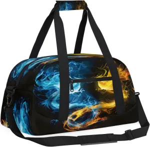 Yzrwebo Phoenix Kids Gym Sport Bag for Boys Girls, Yellow Blue Phoenix Travel Duffle Bag Gymnastics Dance Bag Teen Weekender Overnight Carry on Tote Bags