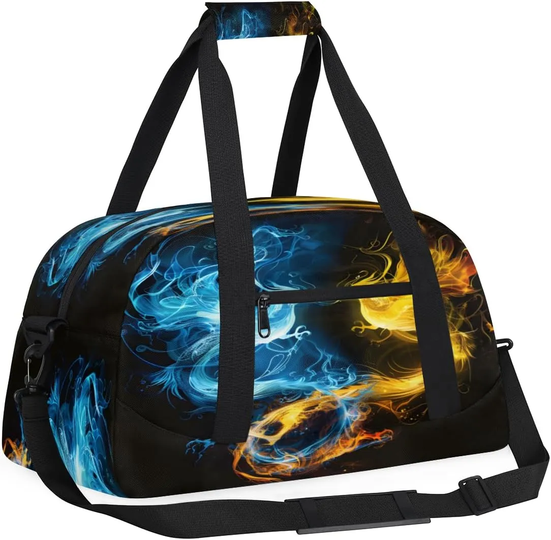 Yzrwebo Phoenix Kids Gym Sport Bag for Boys Girls, Yellow Blue Phoenix Travel Duffle Bag Gymnastics Dance Bag Teen Weekender Overnight Carry on Tote Bags