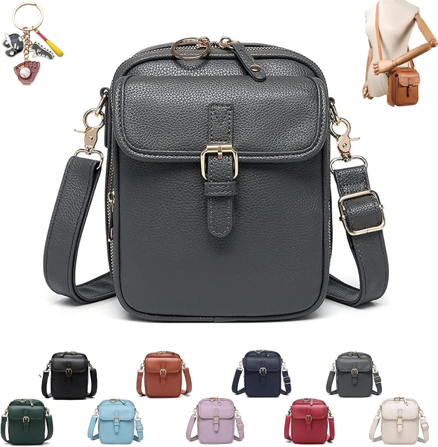 Zealburst Crossbody Leather Bag for Women, Adjustable Shoulder Strap, Multi-Slot Multifunctional Large Capacity Bags