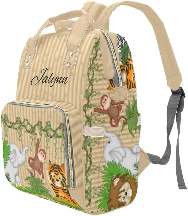 Zebra Monkey Tiger Personalized Diaper Bag Backpack Custom Name Daypack Large Mommy Bag for Teen Girl Boy Student