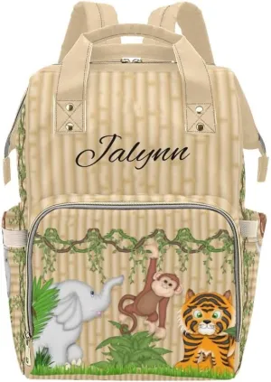 Zebra Monkey Tiger Personalized Diaper Bag Backpack Custom Name Daypack Large Mommy Bag for Teen Girl Boy Student